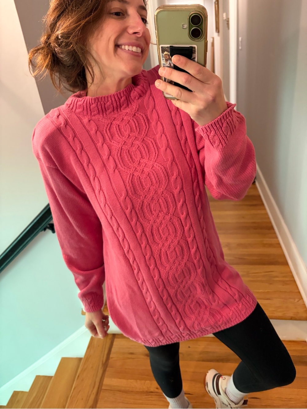 Vintage 90s Ann Taylor Pink Cable Knit Cotton Sweater Small